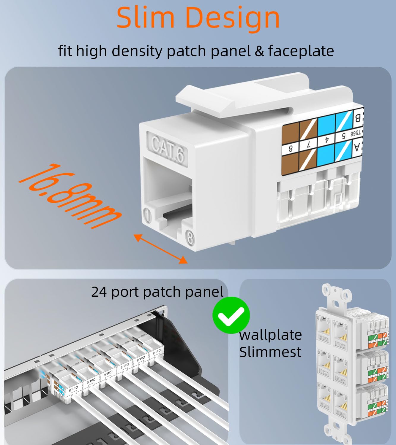 Rapink RJ45 Keystone Jack Cat6 10G Support, Keystone Jacks UTP 10 Pack for Wall Plate and Patch Panel, Rj45 Keystone 90 Degree White Color for Cat6, Cat5e, Cat5 Cabling