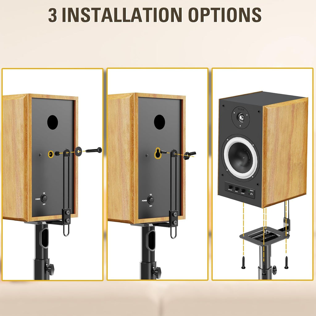 Mounting Dream Black Alloy Steel Speaker Stands, Height Adjustable Bookshelf Speaker Stand Pair, Universal Fit, 11 lbs Capacity, Set of 2 for Bose Polk JBL Sony Yamaha - 42" Max Height