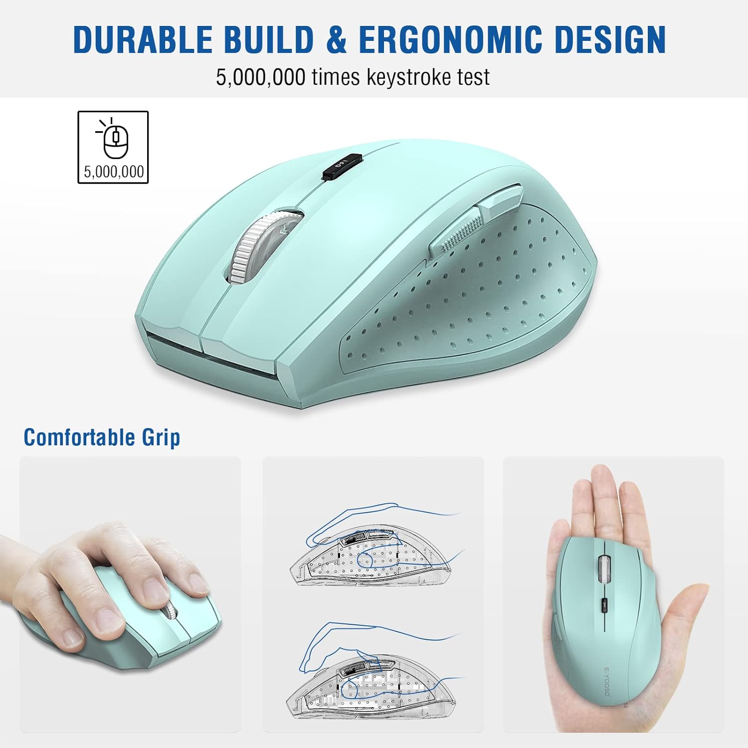 E-YOOSO Wireless Mouse for Laptop, Portable Optical Computer Mouse, 6 Buttons, Cordless 2.4GHz with USB Receiver, 5-Level 4800 DPI, 18 Months Battery Life for PC Chromebook Windows Mac