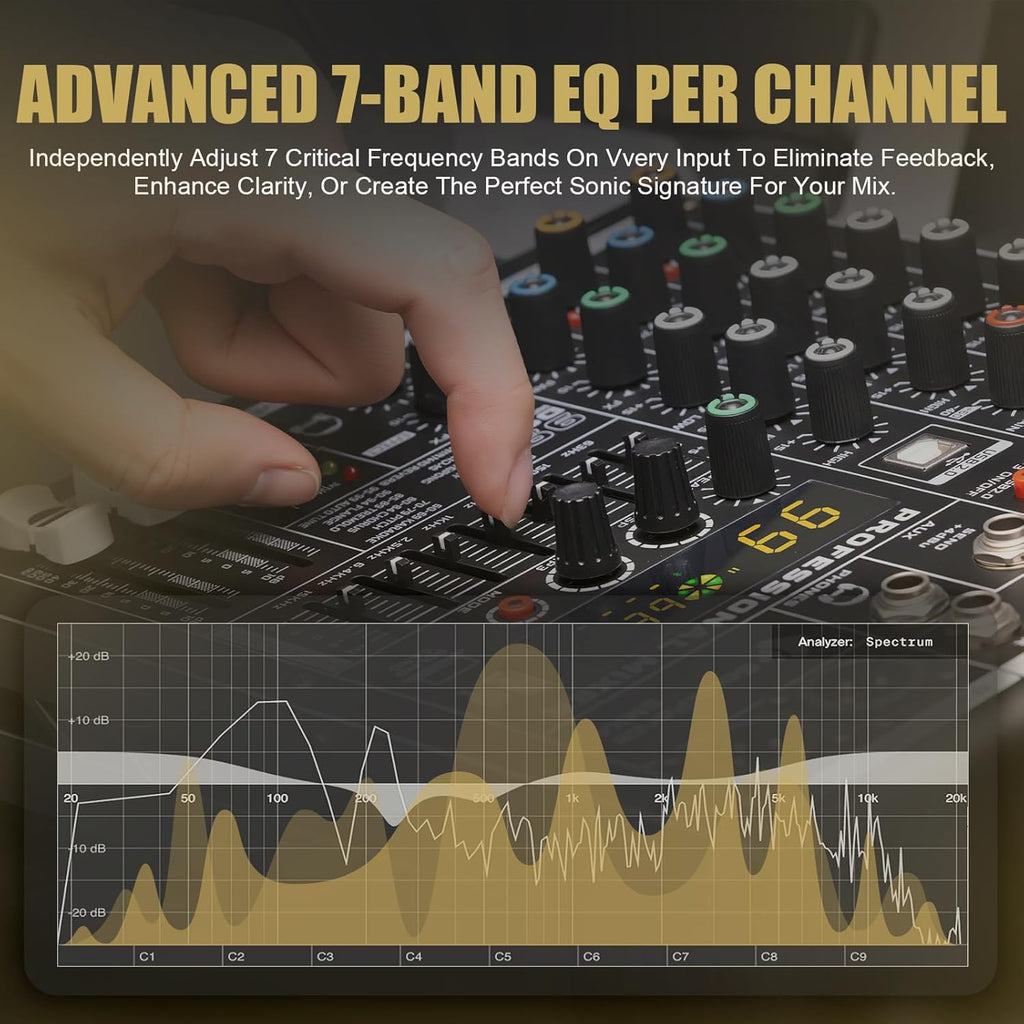 Professional Audio Mixer 4 Channel Sound Board Console System 99 DSP DJ Mixer 48V Phantom for Karaoke DJ Studio Streaming Recording