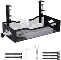 Large Under Desk Cable Management Tray - Heavy Duty Metal Cord Organizer with No Drill Installation for Office & Home Office Desks to Hide Wires & Power Strips (Black, XL)
