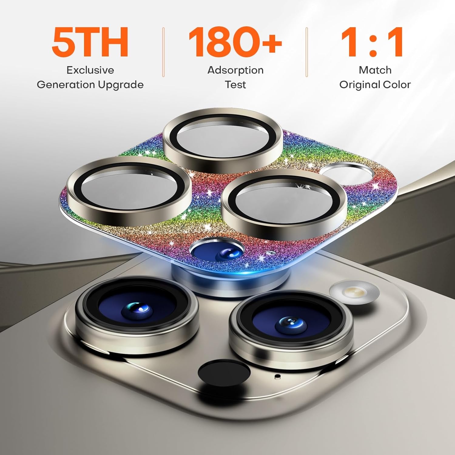 Camera Lens Protector for iPhone 16 Pro Max/16 Pro/iPhone 15 Pro Max/15 Pro/iPhone 14 Pro Max/14 Pro, Aluminum Alloy Sapphire Glass Camera Screen Cover, Case Friendly- Glitter Colorful