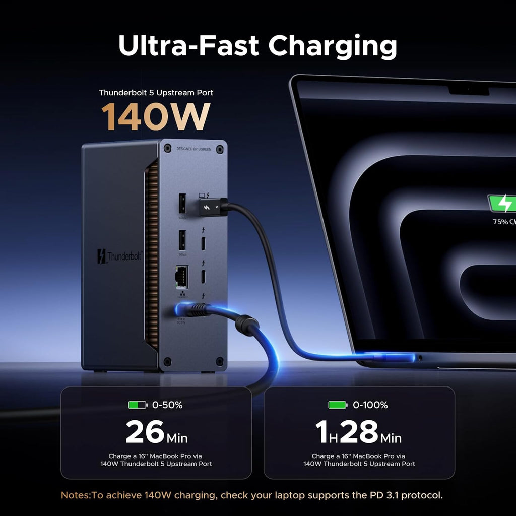 UGREEN Revodok Max 2131 Thunderbolt 5 Dock, 13-in-1, 120Gbps Transfer, Single 8K, Dual 6K60Hz Display, 140W Max Charging, 2.5GbE, SD/TF 4.0, for Thunderbolt 5/4 MacBooks and Windows Laptops