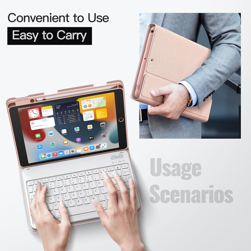 JETech Keyboard Case for iPad 10.2-Inch (2021/2020/2019 Model, 9th/8th/7th Generation) with Pencil Holder, Magnetic Detachable Bluetooth Wireless Keyboard, Soft TPU Back Stand Cover (Rose Gold)