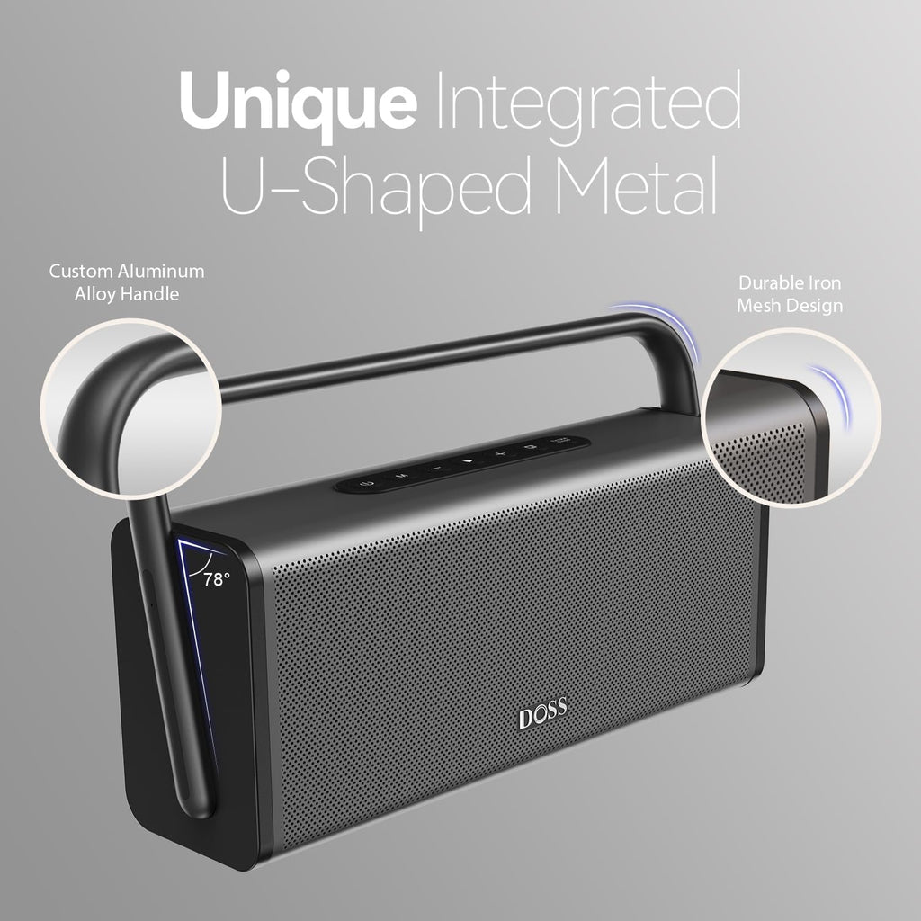 DOSS SoundBox XL Pro Bluetooth Speaker with 50W Powerful Stereo Sound, Extra Bass,16H Playtime, Integrated Metal Body, Aluminum Alloy Handle, Portable for Home, Office, Backyard - Blue