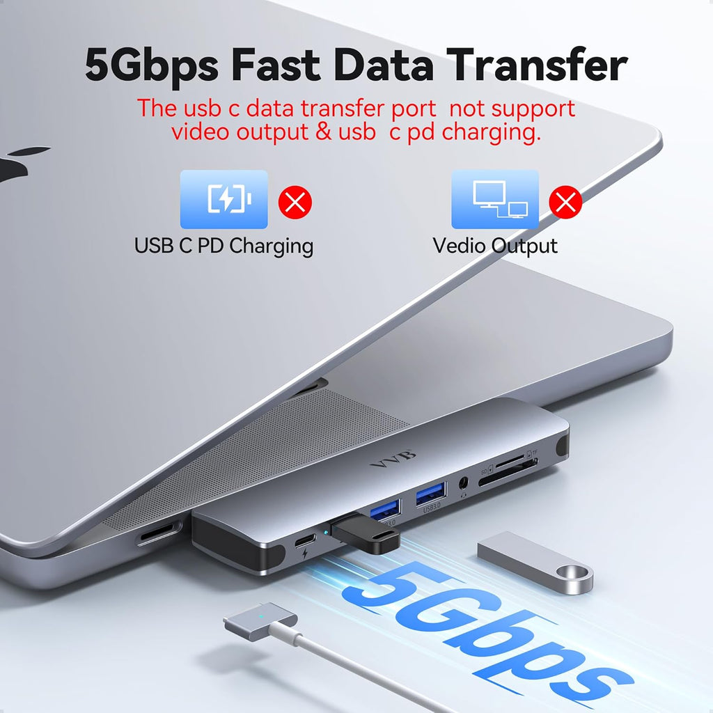 USB C Adapter for MacBook Pro Air M1 M2 M3 2021 2020 2019 13" 15" 16",USB C Hub Mac MacBook Pro Accessories Dongle USB C with 3 USB Ports+SD/TF Card Reader+100W Thunderbolt 3 PD Port+3.5mm Audio