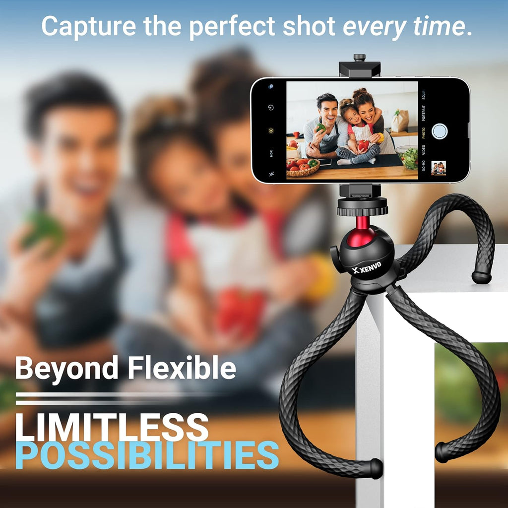 SquidGrip Flexible Cell Phone Tripod and Portable Action Camera Holder - Compatible with iPhone, GoPro, Android, Samsung, Google Pixel and All Mobile Phones Red