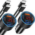 65W iPhone Car Charger Fast Charging, 2Pack 4 Port USB C Fast Car Charger+6ft Type C to C Cable, Dual USB-C & USB-A Cigarette Lighter Adapter with Voltmeter for iPhone 16 15 Pro Max,iPad,Samsung,Pixel