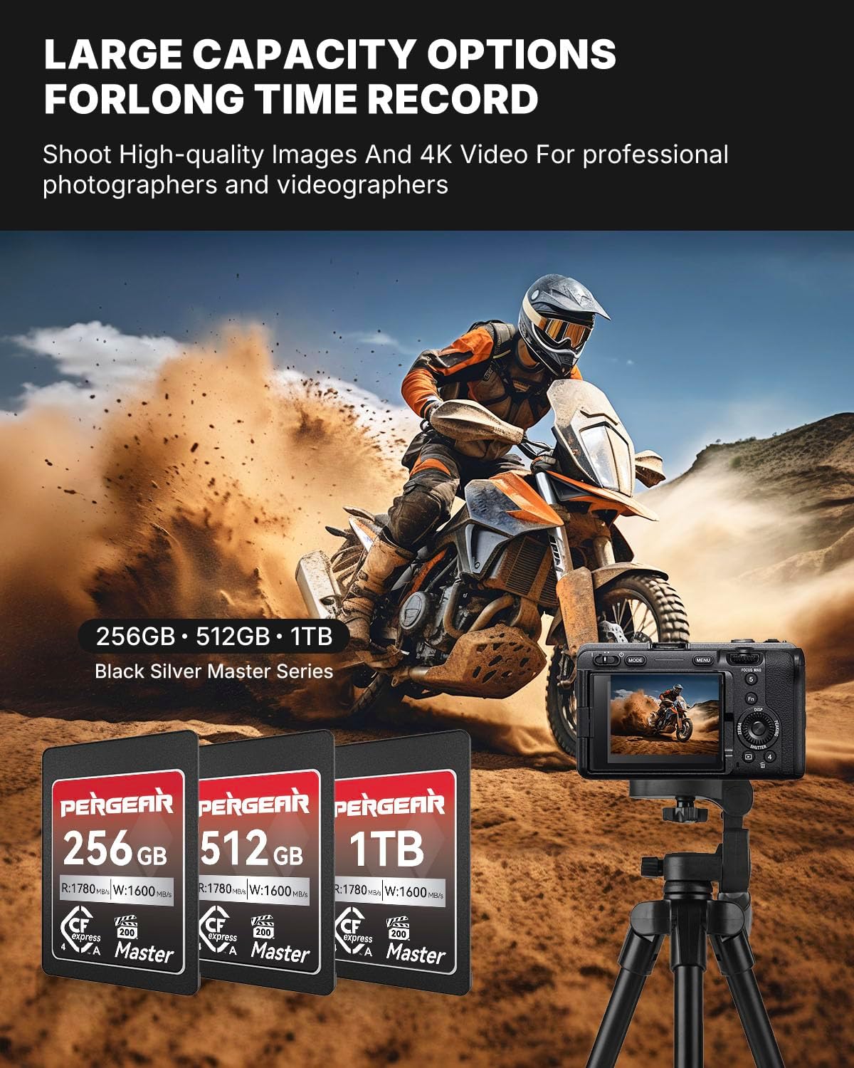 Pergear 1TB CFexpress 4.0 Type A Memory Card,up to 1780MB/S Read Speeds,USB4.0(PCIe 4.0),for Raw,8K 30P Recording,Compatible for Sony Camera,ILME-FX3,ILME-FX6,ILME-FX30 (Black Silver Master Series)