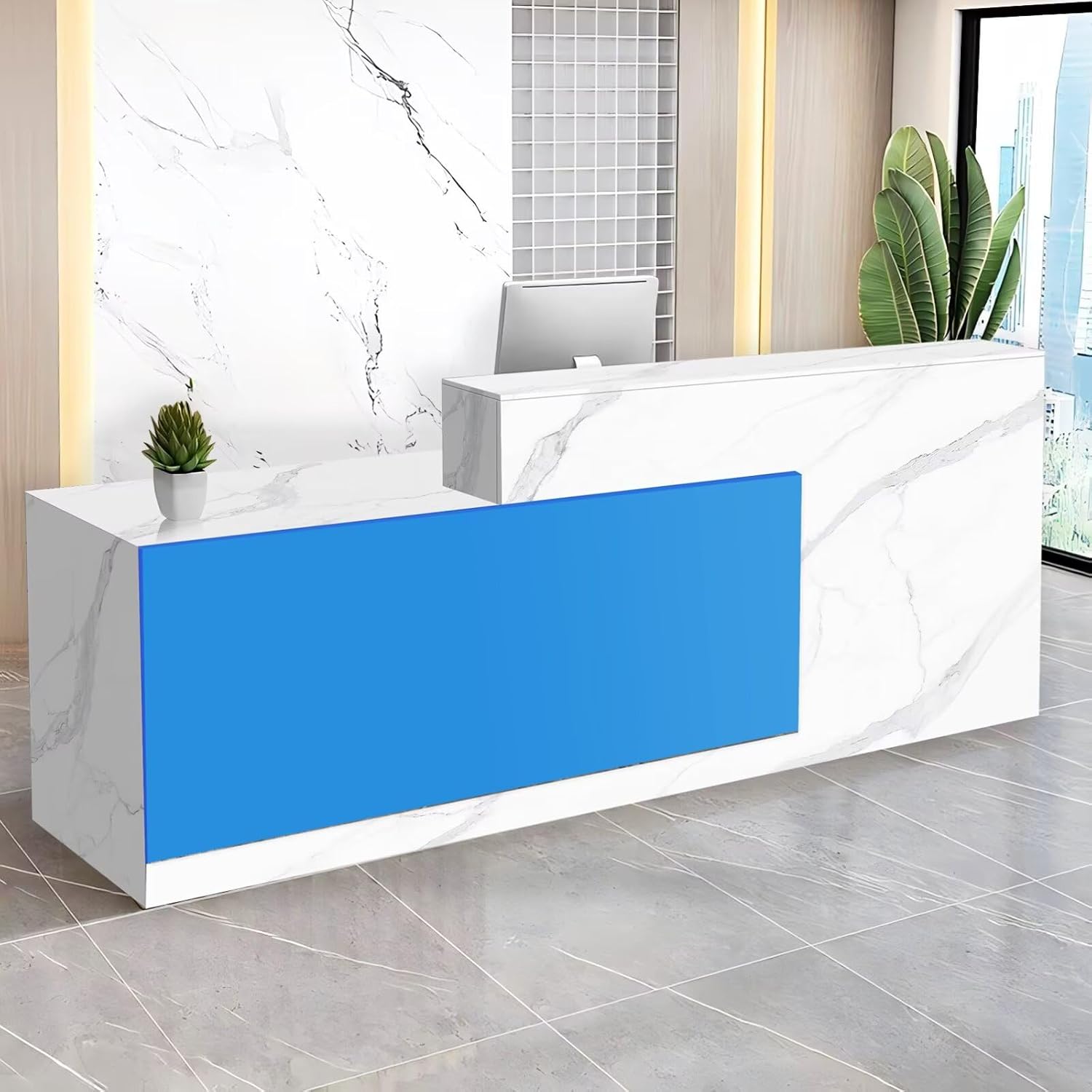 Reception Desk with Counter Modern Checkout Counter with Lockable Drawer Keyboard Tray Receptionist Desk for Office Salon Reception Table V Left 59inch/150cm