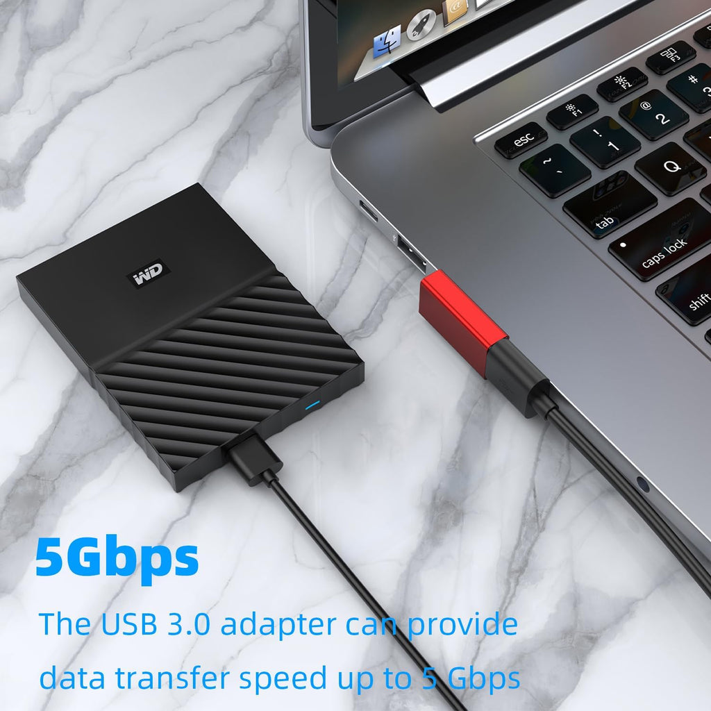 AreMe 90 Degree USB 3.0 Adapter 4 Pack, Up and Down Angle, Left and Right Angle USB A Male to Female Converter Extender for PC, Laptop, USB A Charger, Power Bank and More (Red)