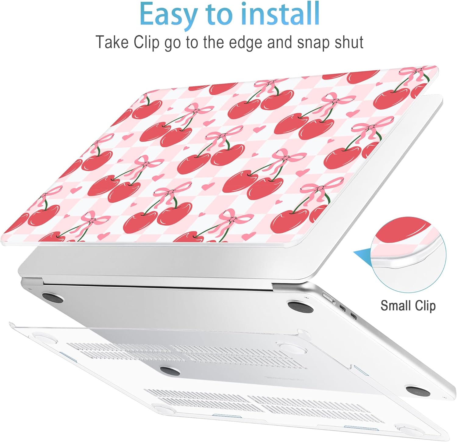 Mektron for 2025 M4 MacBook Air 13.6 Inch A3240 Case Fits 2023 A2681 M2 2024 A3113 M3 Chip with Liquid Retina Display Touch ID, Printed Plastic Hard Shell for MacBook Air 13.6", Cherries Bows C353