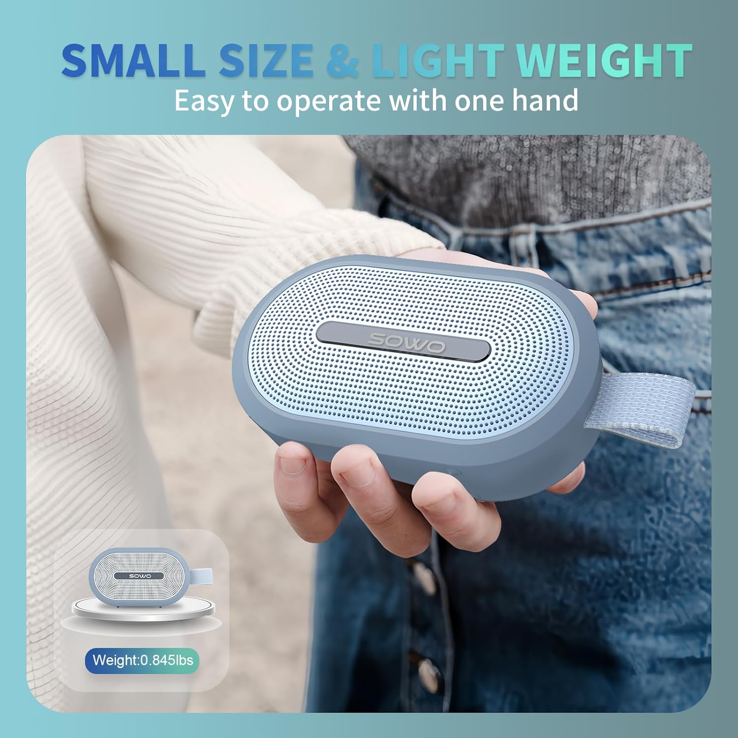 SOWO Wireless Portable Small Speaker, Ultra Magnetic Bluetooth Speaker for Golf Cart, Coverless IP67 Waterproof, 24 H Playtime, Pro Sound, Clip Hanging Design for Outdoor, Indoor - Blue