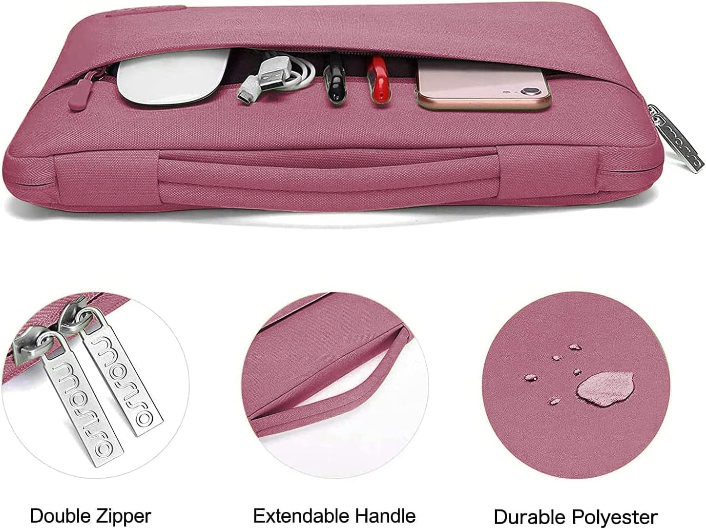 MOSISO Compatible with MacBook Air 13 inch Case 2025 2024 2023 2022 M4 A3240 M3 A3113 M2 A2681, Hard Shell&Sleeve Bag&Keyboard Skin&Webcam Cover&Screen Film for MacBook Air 13.6 inch, Dusty Rose