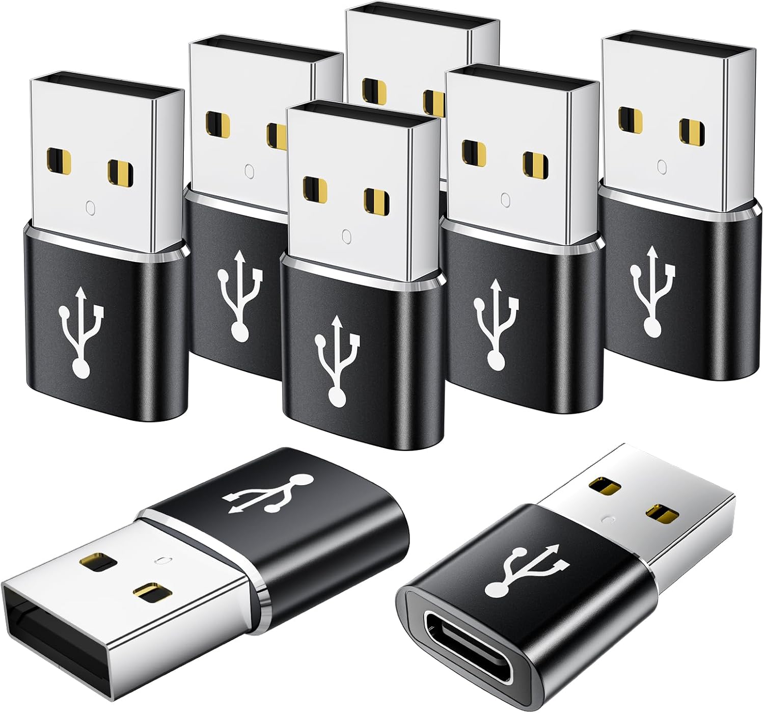 USB to USB C Adapter 8 Pack,USB to Type C Adapter,USBA Charger Type-C Fast Charging Cable Converter,USBC Adapters for iPhone 15 14 13,iWatch,iPad,Phones,Black