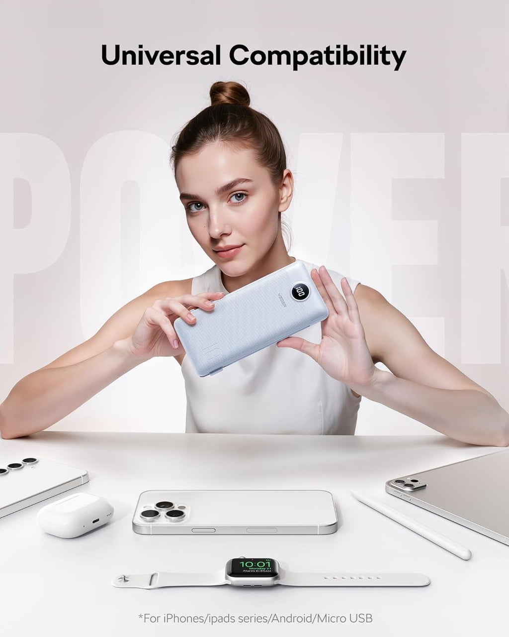 VEGER AC Wall Plug Portable Charger, 10000mah Slim Portable Charger Built in Cables, USB C Power Bank 15W Fast Charging, Travel Essential Battery Pack Compatible with iPhone, Android and More(Black)