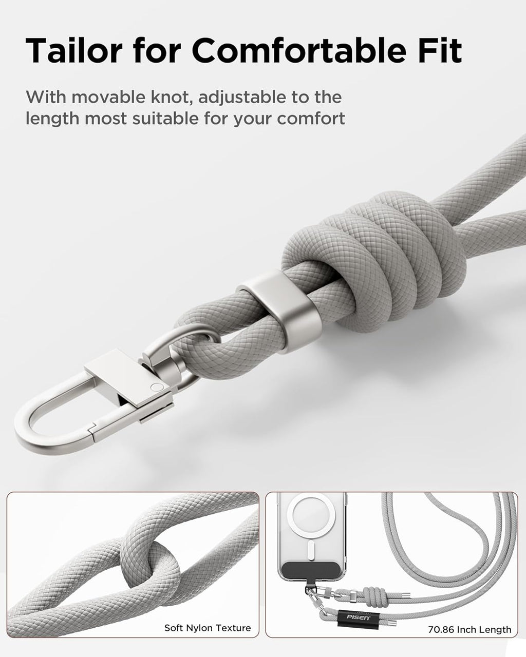 PISEN Phone Lanyard - Cell Phone Crossbody Lanyards with Adjustable Nylon Neck Strap with Lock Buckle & Phone Tether Patches