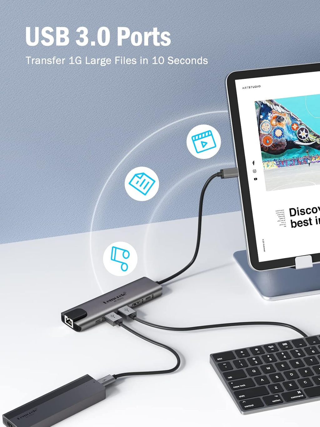 Lemorele USB-C Hub 6-in-1 with 4K@60Hz HDMI, Gigabit Ethernet,100W Power Delivery, USB-C and 2 USB-A 5 Gbps Data Ports for MacBook Air/Pro, Dell, Hp, XPS, and More