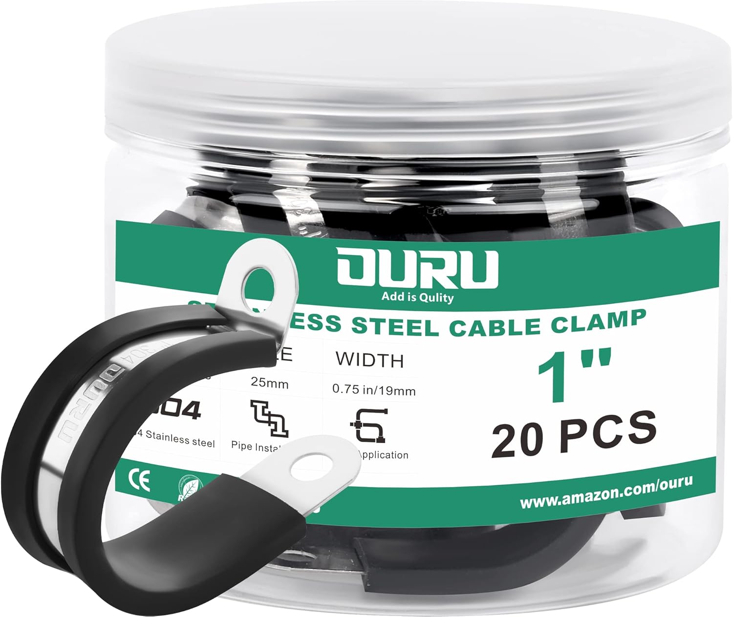 20pcs 1 Inch Stainless Steel Cable Clamps, Rubber Coated, Black