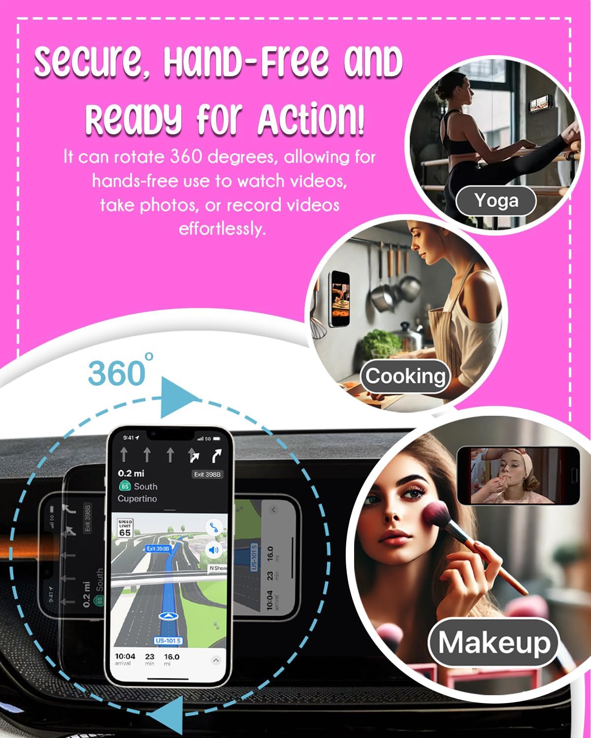 Magnetic Silicone Suction Cup Phone Mount with Hands-Free Stand - Perfect for Selfies, Videos, Durable, Secure Grip, One-Touch Holding, Lightweight, Sleek Design (Black)