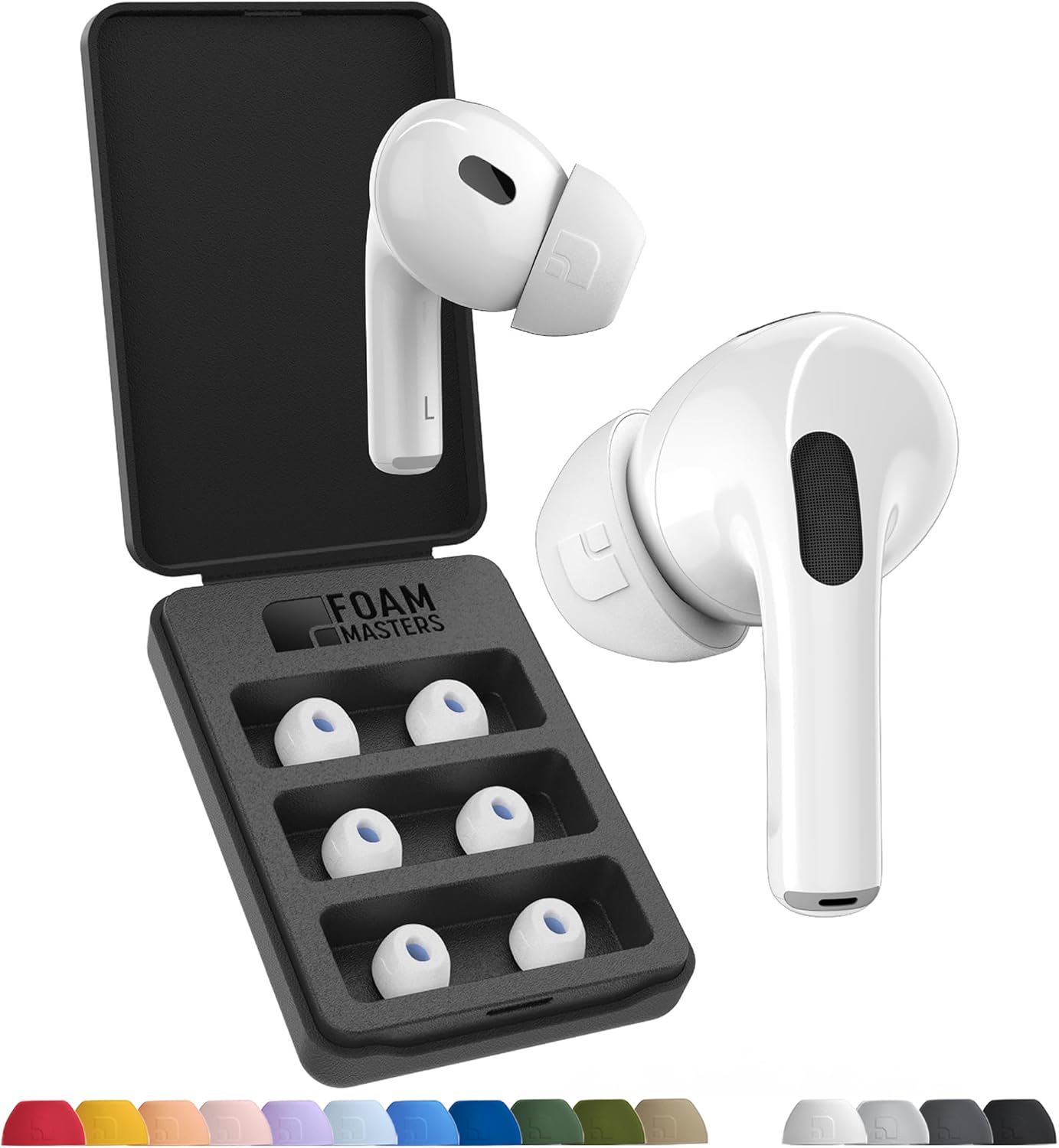 Foam Masters Ultra-Premium Memory Foam Ear Tips for AirPods Pro 1st & 2nd Gen | 3 Pairs | Black Magic Ver 6.0 | Secure | Comfort | Better Noise Cancel | Replacement Buds – White, Large