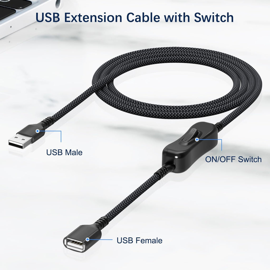 Itramax USB On Off Switch Cable 3.3FT,Inline USB Power Switch USBA Male to Female Extension Cord with Switch Upgraded Toggle Cable for PC,TV,Carplay,LED Strip,Desk Lamp,Fan,Light