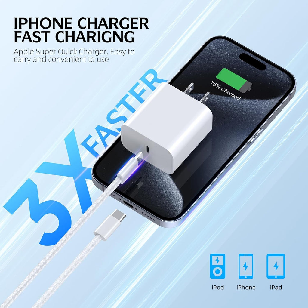 Fast Charging iPhone 16 Pro Charger,2-Pack 10 FT Long USB C Charger Woven Cable with 20W USBC Fast Charger for iPhone 16e/16 Pro/16 Pro max/16 Plus/16/iPhone 15/15 Pro/15 Pro Max/15 Plus,iPad Pro