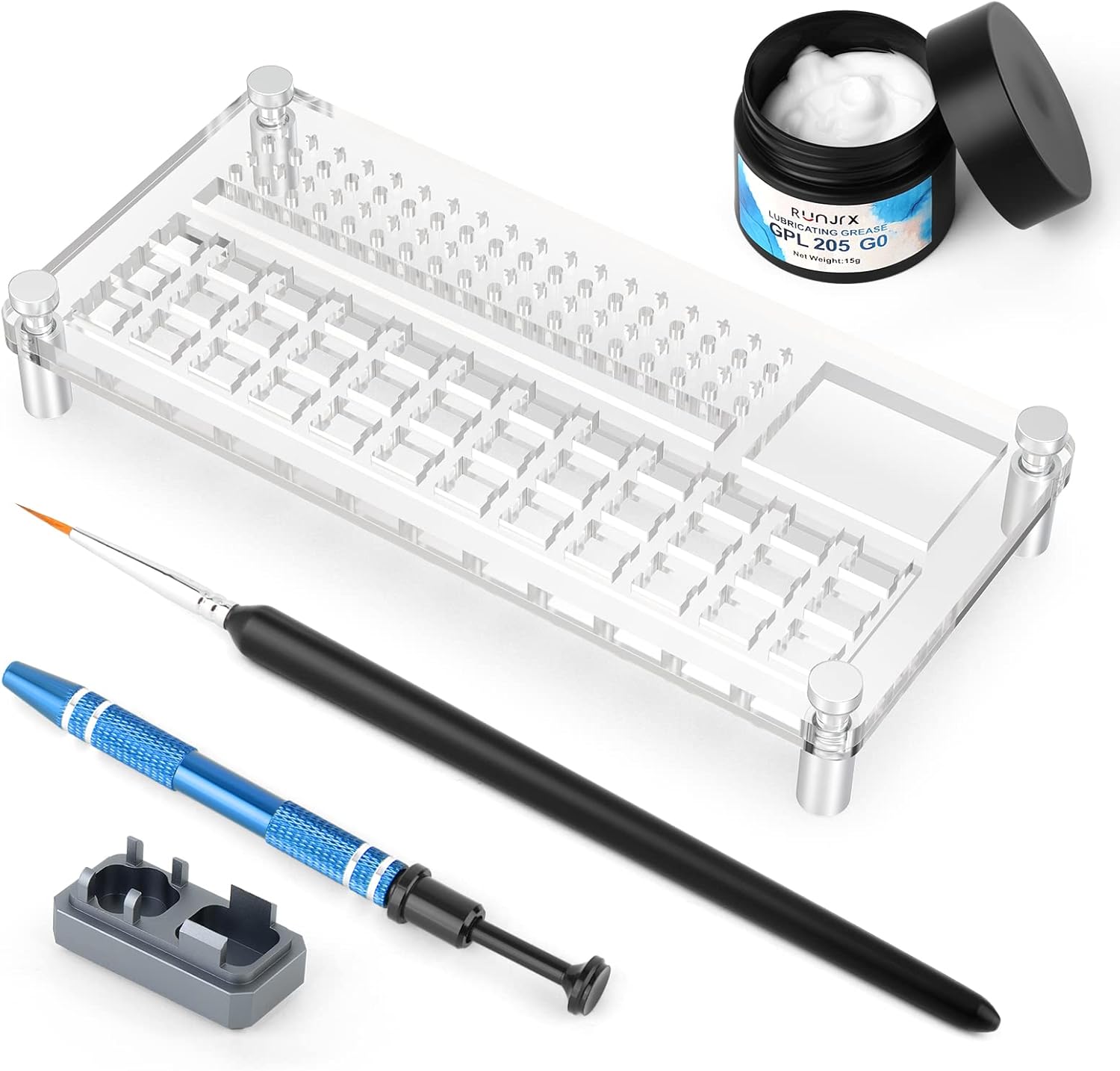 YIMAGUJRX RUNJRX 36 Switches Acrylic Lube Station for Keyboard Switch,GPL 205G0 0.53oz/15g, Switch Opener for MX Cherry Akko Panda Kailh Switch Tester,Switch Lube Kit for Gaming Keyboard