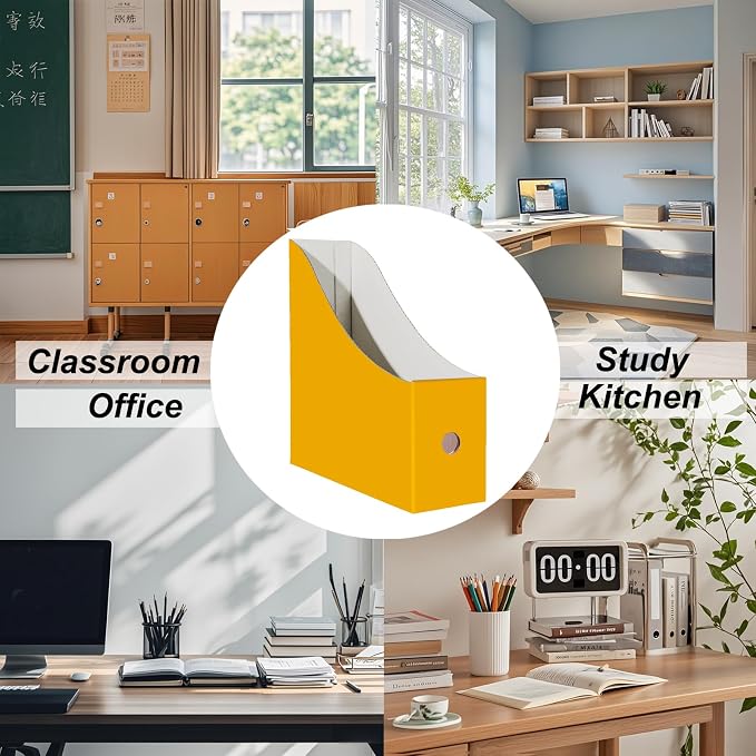 Limitliho 12 Pack Yellow Cardboard Magazine Holder, Sturdy Book Bins - Image 5