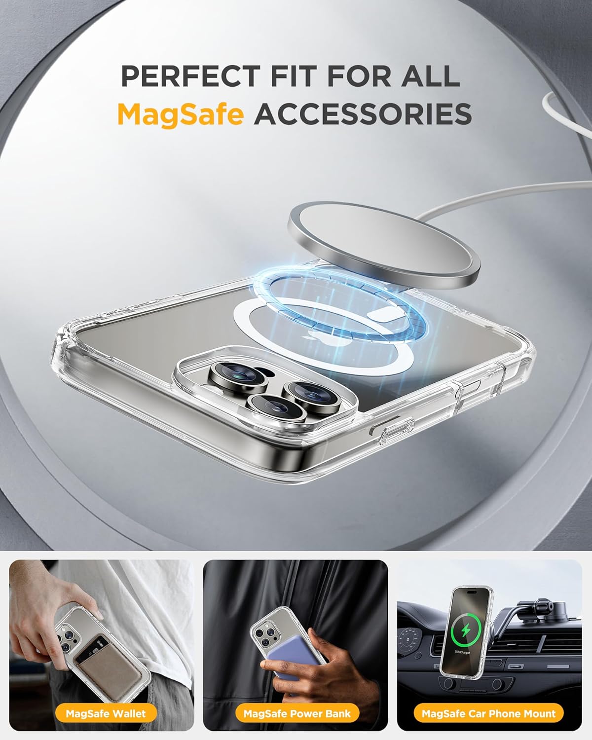 Miracase Magnetic for iPhone 16 Pro Case Full-Body Phone with Built-in Glass Screen Protector, [Compatible with MagSafe] Military Drop Proof 16 Pro Cover Bumper 6.3 inch, Clear