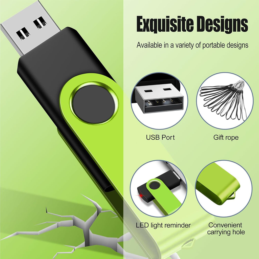 EASTBULLUSB Flash Drive Bulk 2GB 20 Pack with Lanyards USB 2.0 Thumb Drive Bulk Memory Stick Swivel Pen Drive for Storage and Backup 2GB 20 Pack, Green