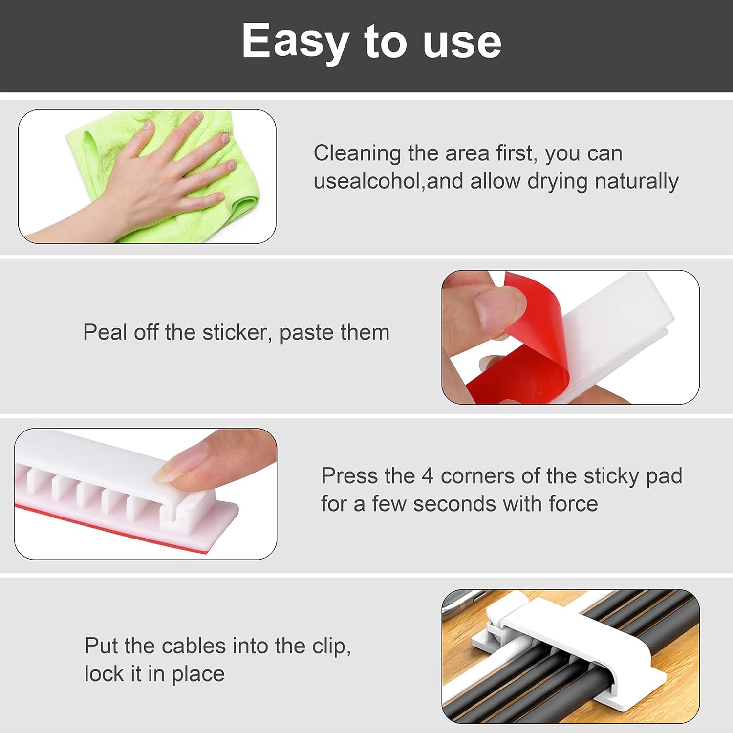 Cable Management Clips, 20Pcs Cable Organizers Wire Clips Cord Holder for TV PC Ethernet Cable Desk Home Office (White)