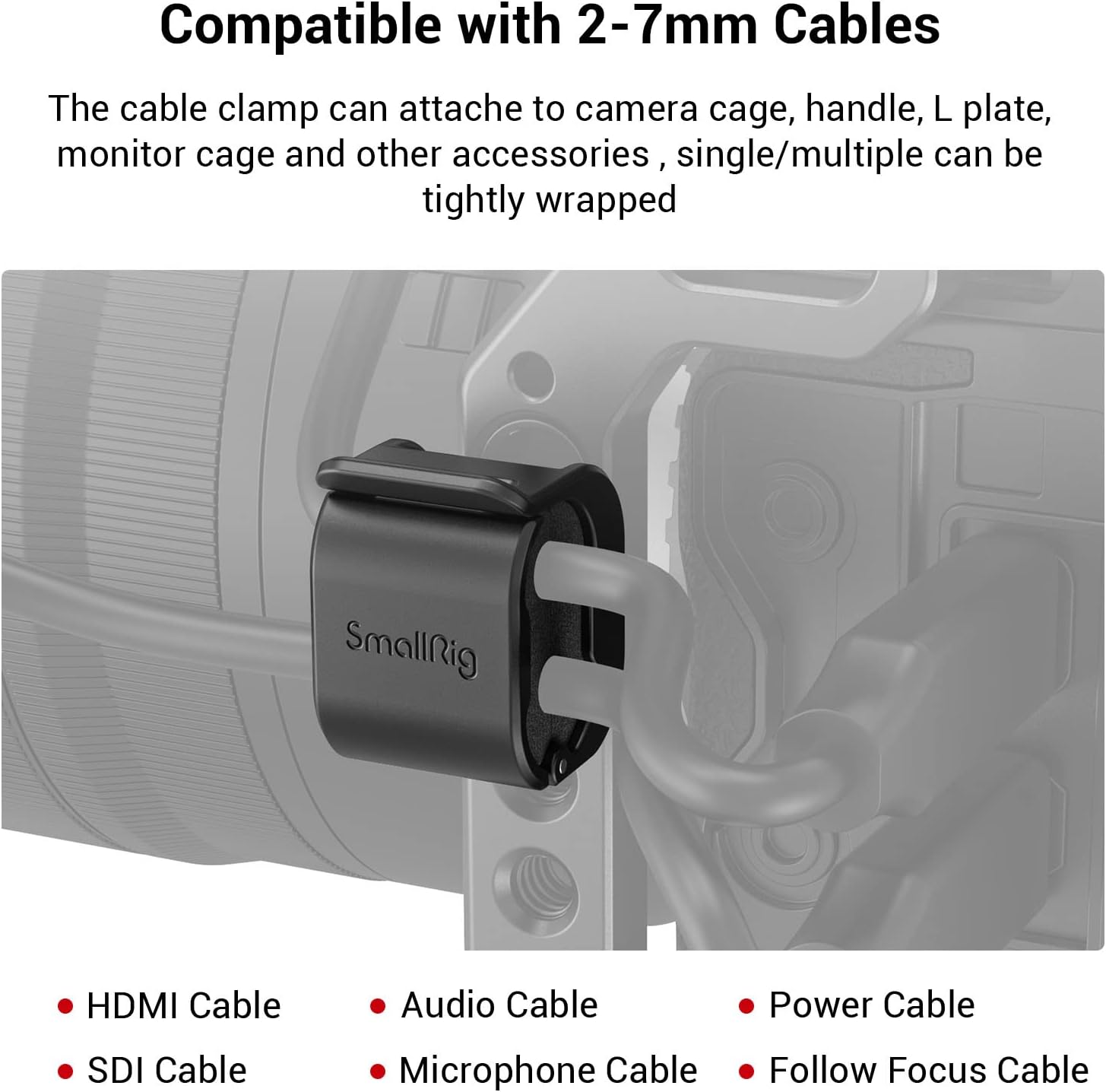 SmallRig Camera Clamp (4 pcs) for HDMI/SDI/Microphone Cable, DSLR Camera Cable Lock Mount Support 2-7mm