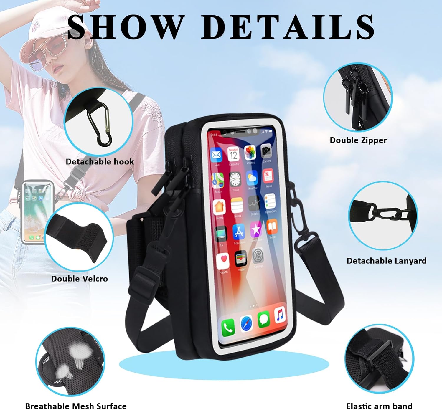 Phone Holder for Running Armband, Cell Phone Purse Small Crossbody Bags for Women Kids, Sports Arm Bag for Men iPhone,Galaxy,Smartphones Carrier Pouch Fit Workout,Exercise,Gym,Hiking,Walking