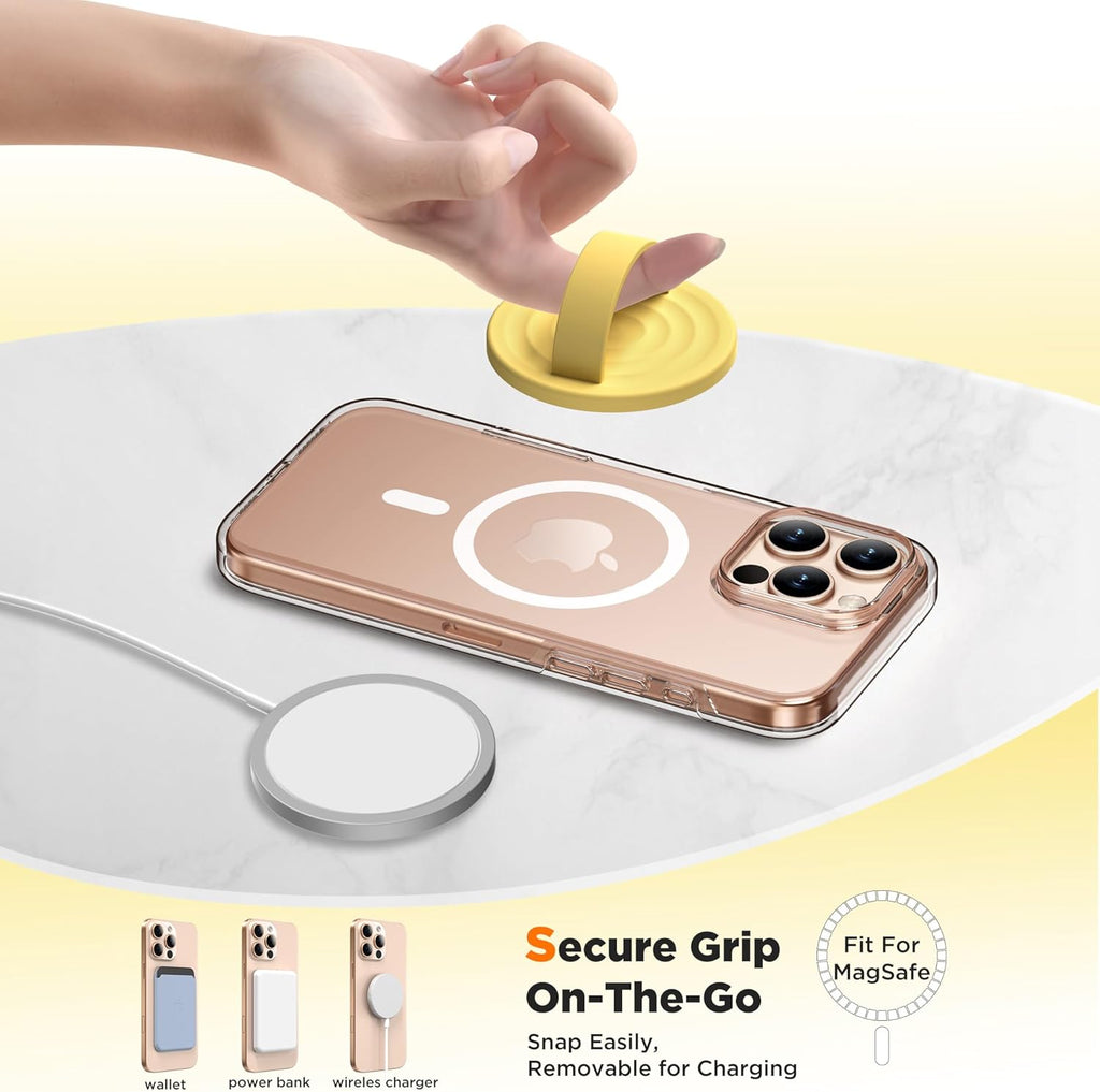 Magnetic Phone Ring Grip Holder, Silicone Finger Loop Grip, Compatible with MasSafe, Back of Phone for iPhone Pro Max/Plus/16/15/15/14/13/12 Series, Yellow