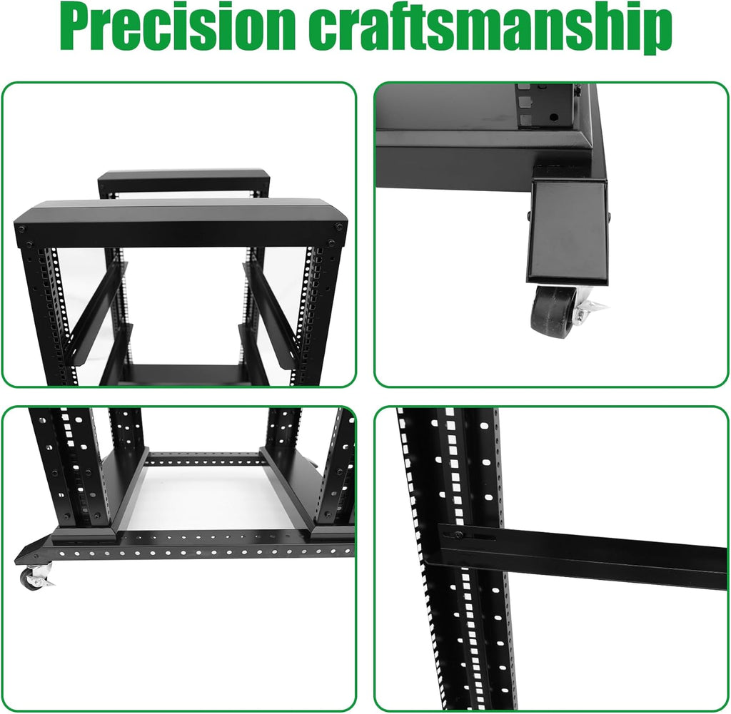 27U Server Rack/4-Post 19in Network Rack/Open Frame Rack with Wheels, Heavy-Duty Frame Cabinet/Adjustable Depth 15.75-13.75in GLOBALRACK(4POST-600-27U)