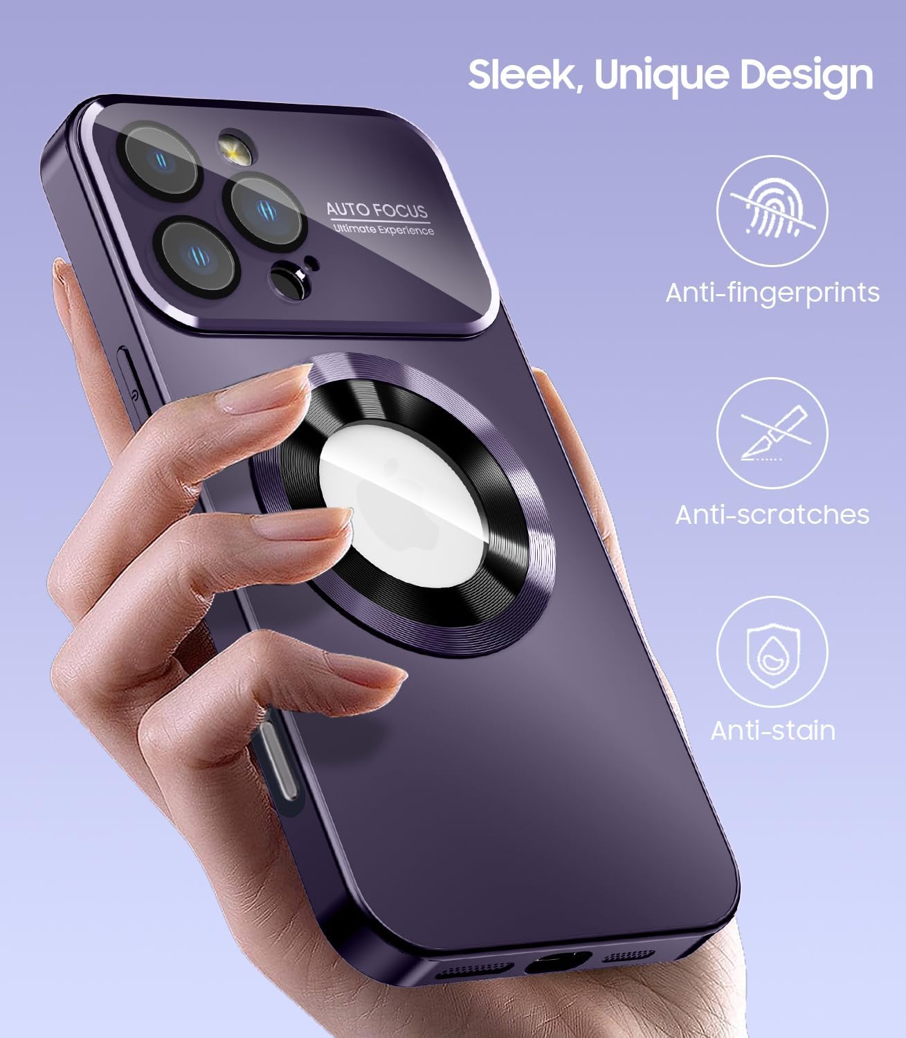 Magnetic for iPhone 16 Pro Max Case, Compatible with MagSafe, Built-in Camera Lens Protector, Logo View, Military Grade Drop Protection Phone Cover, Purple