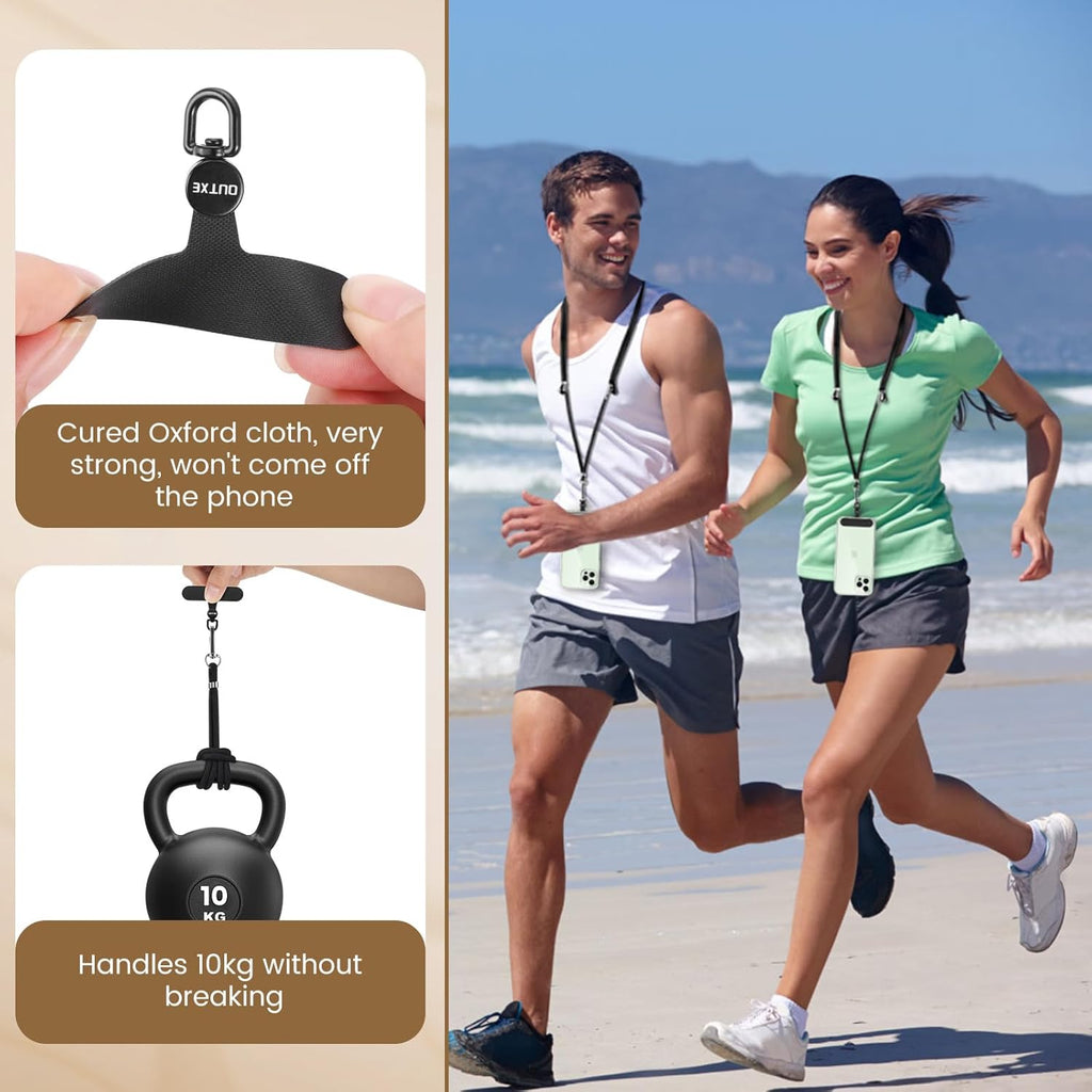 OUTXE Phone Tether Tab Rotatable 360°, 4 Pack Phone Lanyard Patch for Phone Strap Compatible iPhone & Other Cell Phone (Black)