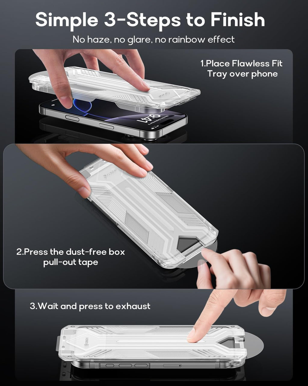 3 Pack for iPhone 14 Pro Tempered Glass Screen Protector:9H+ Durable, Auto Positioning, Bubble Free, High Definition, Easy Installation