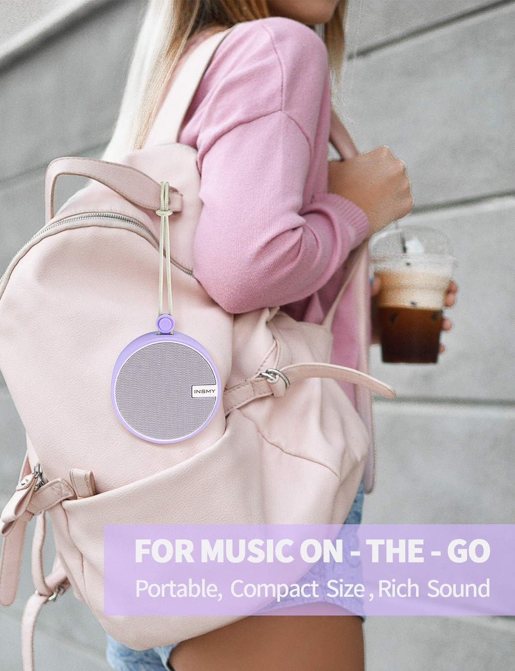 INSMY C12 IPX7 Waterproof Shower Bluetooth Speaker, Portable Small Speaker, Speakers Bluetooth Wireless Loud Clear Sound Support TF Card Suction Cup for Kayak Canoe Beach Gift (Purple)