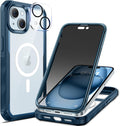 seacosmo for iPhone 15 Plus Case, Full Body Bumper with Built-in 9H Tempered Glass Privacy Screen Protector and Camera Lens Protector, Compatible with MagSafe, Shockproof Phone Cover, 6.7", Blue