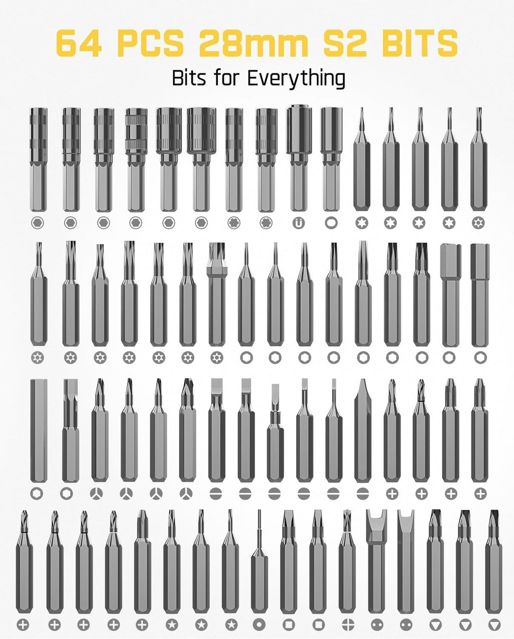 Fanttik Electric Screwdriver Kit, Precision Screwdriver Set, 64 Magnetic Bits, 12 Types Fix Tools, 0.05/0.2 N.m, Repair Tool for Phone Laptop Watch Electronics - E1 NEX Workstation
