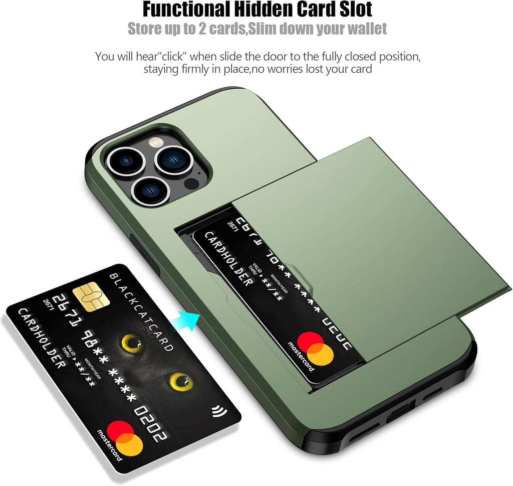 Nvollnoe for iPhone 12 Pro Max Case with Card Holder Heavy Duty Protective Dual Layer Shockproof Hidden Card Slot Slim Wallet Case for iPhone 12 Pro Max for Men&Women(Green)