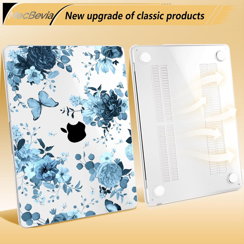 Compatible with MacBook Air 13.6 inch Case, M4 A3240/M3 A3113/M2 A2681 (Released 2025 to 2022), Hard Shell, Keyboard Cover, Screen Protector, Webcam Cover & Type-C Adapter, Blue Flowers