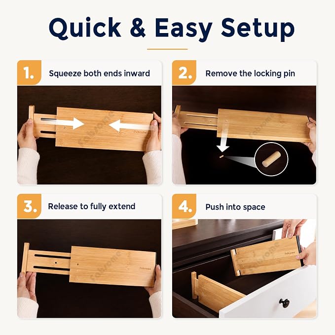 Fabsome Drawer Divider 6 Pack, Bamboo Dresser Organizers - Image 7