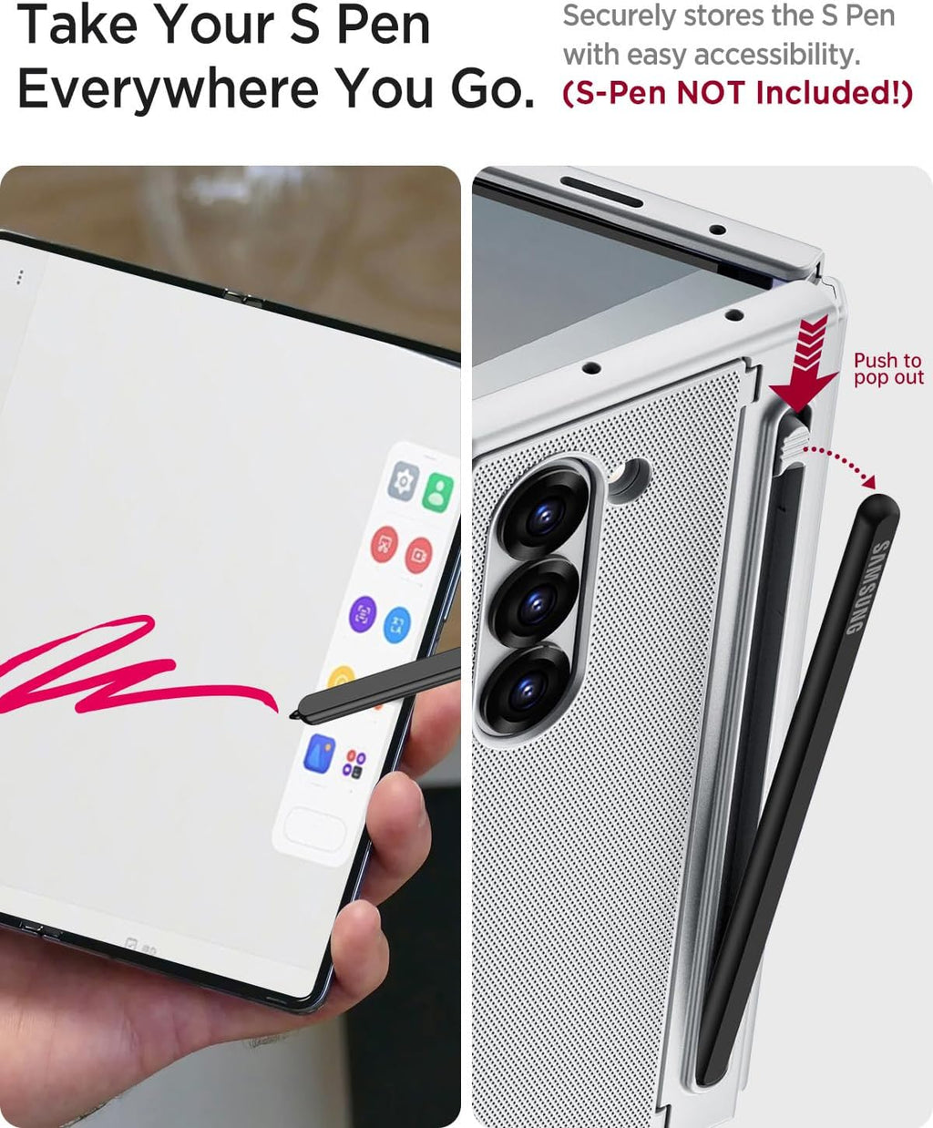 Miimall for Galaxy Z Fold 6 Case with S Pen Holder Slot [Military Grade Drop] [Built-in Privacy Screen & Invisible Kickstand] Slim Thin Protective Phone Case for Galaxy Z Fold 6 5G Cover Silver