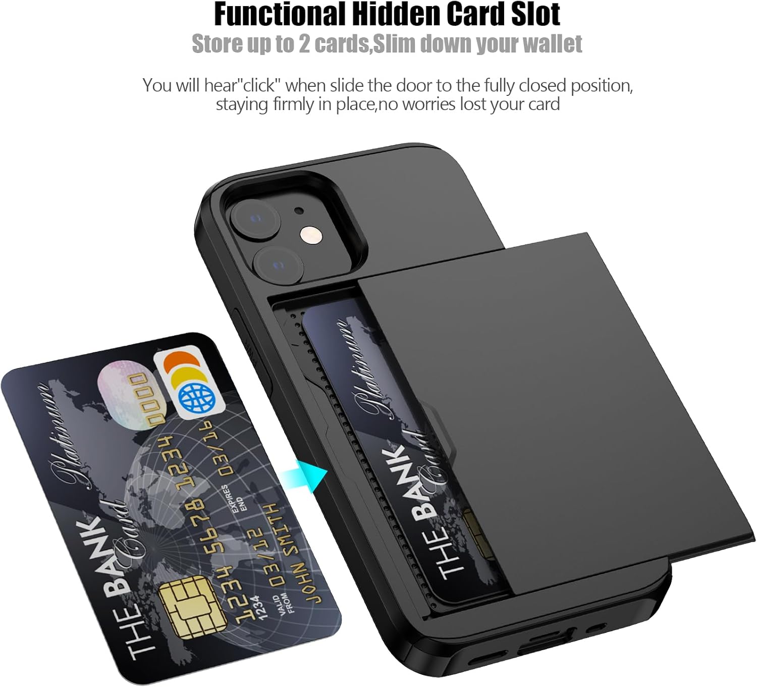 Nvollnoe for iPhone 12 Mini Case with Card Holder Heavy Duty Protective Dual Layer Shockproof Hidden Card Slot Slim Wallet Case for iPhone 12 Mini for Men&Women(Black)