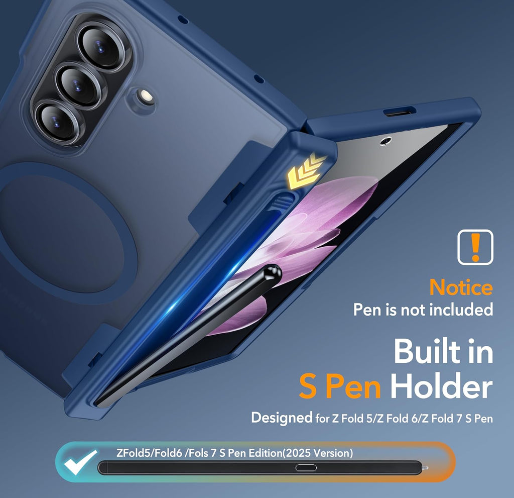 Oneagle Magnetic for Samsung Galaxy Z Fold 7 Case Built in Screen Protector Translucent [Fit for MagSafe] [S Pen Holder Slot] [Hinge Protection] MIL-Grade Shockproof Matte Case for Galaxy Z Fold 7