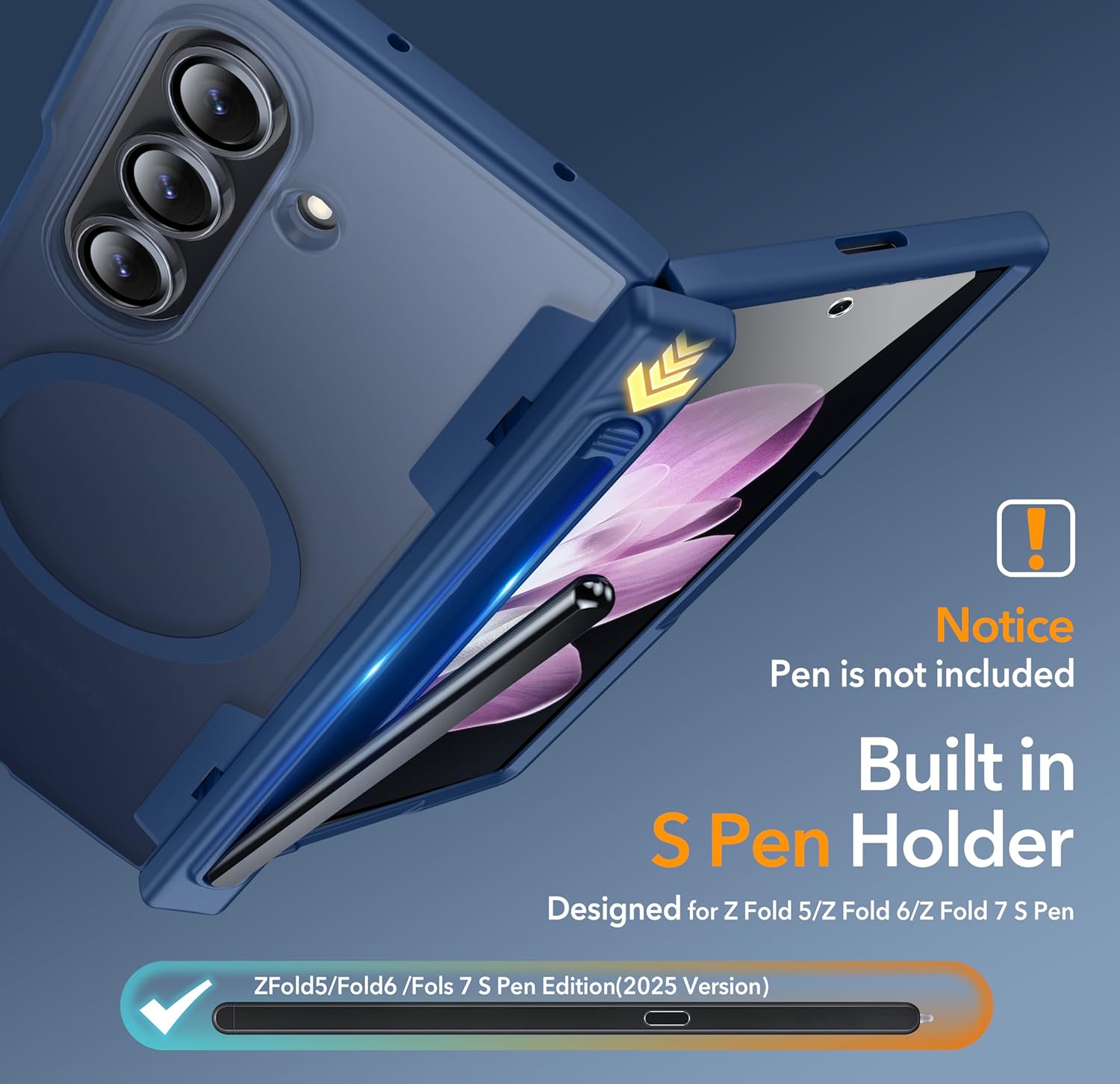 Oneagle Magnetic for Samsung Galaxy Z Fold 7 Case Built in Screen Protector Translucent [Fit for MagSafe] [S Pen Holder Slot] [Hinge Protection] MIL-Grade Shockproof Matte Case for Galaxy Z Fold 7