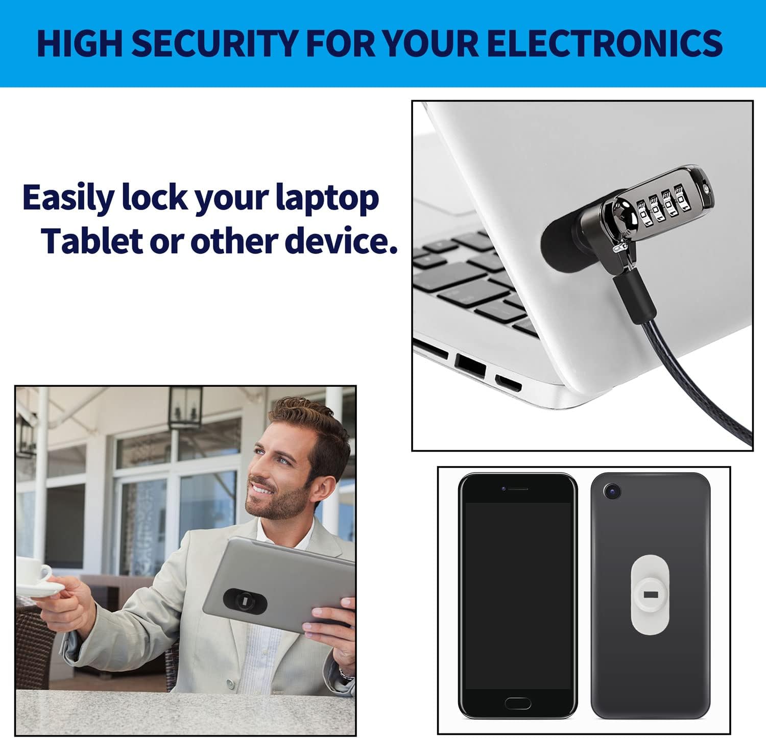 5Pack Anti Theft Self-Adhesive Security Plate with Slot for Cables to Lock Down Laptops, Mac Book, Tablets, iPad, or Other Computer (Black)